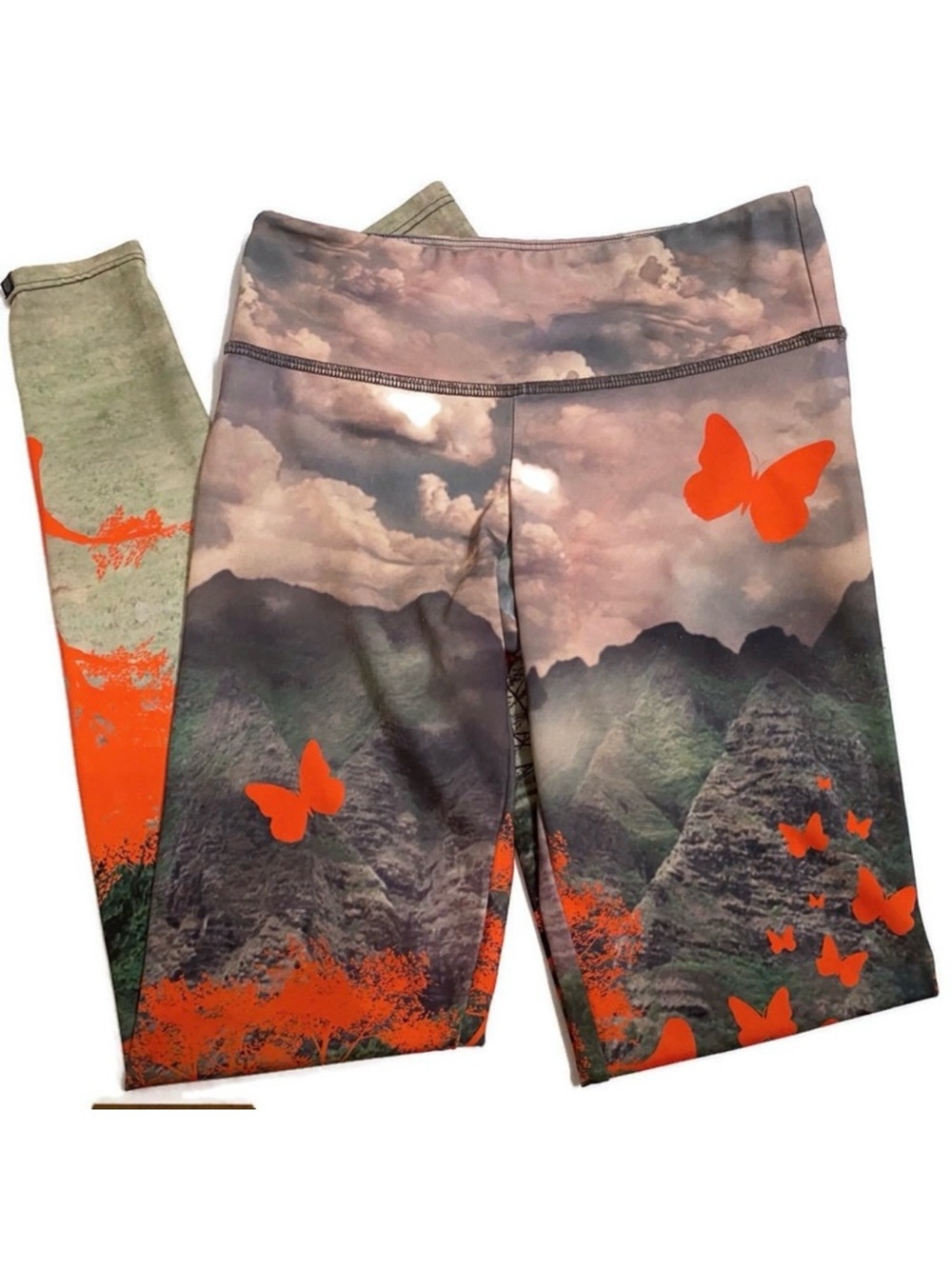 ONZIE LEGGINGS PANTS GRAY ORANGE GREEN ATHLETIC ACTIVE STRETCH SCENE Size XS